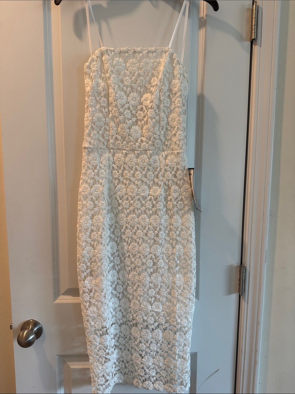 B Darlin Cream Floral Lace Spaghetti-Strap Midi Dress